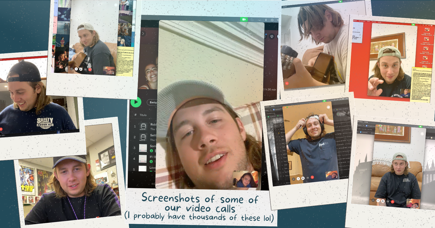 Polaroid pictures of a couple on video calls together