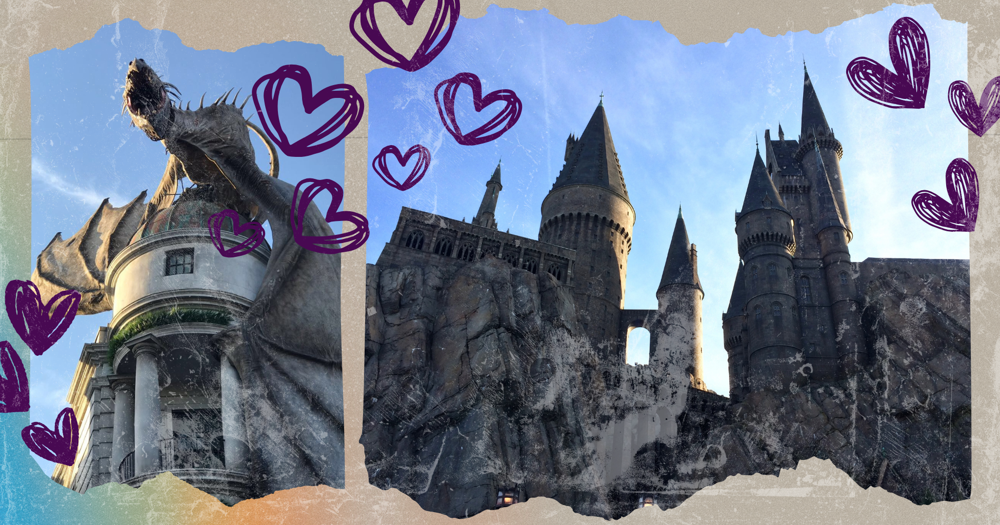Collage pictures of The Wizarding World of Harry Potter and Hogwarts
