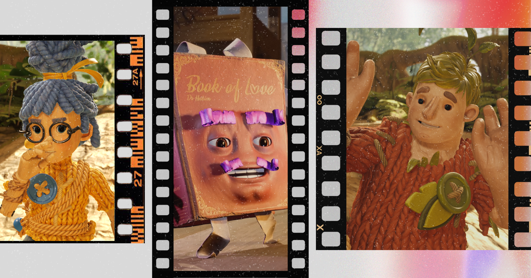 Film collage of video game It Takes Two, May, Cody and the Book of Love