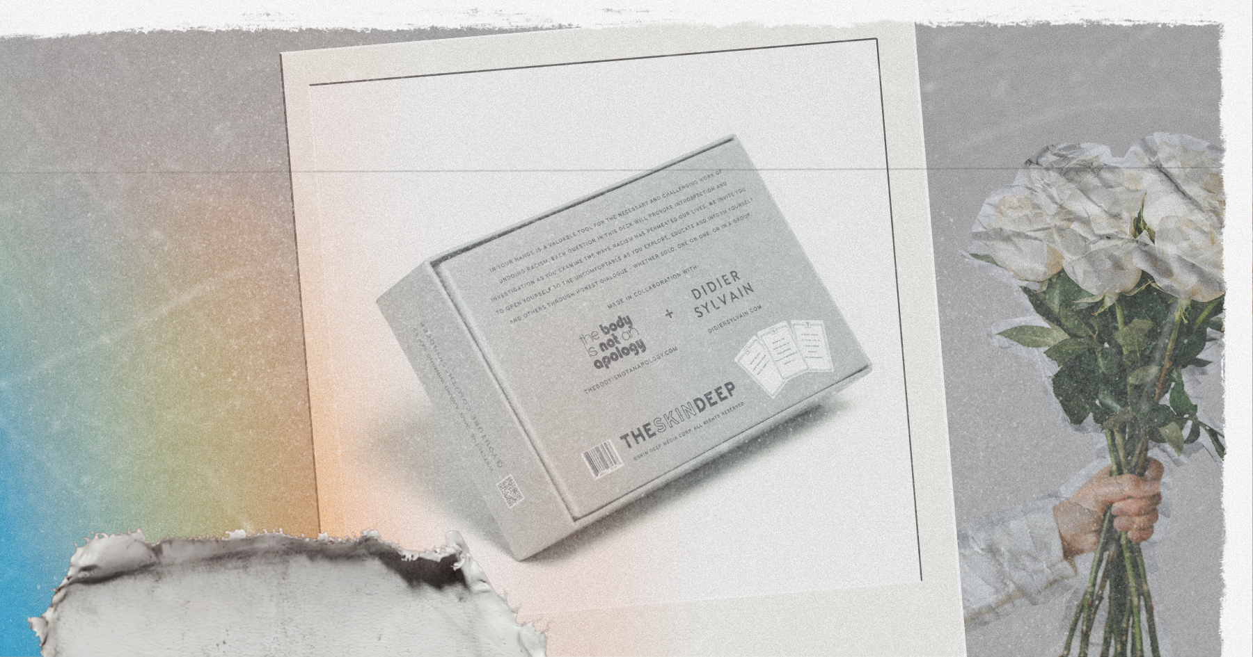 Polaroid picture and collage of {THE AND} On Racism card game for deeper conversations and relationships