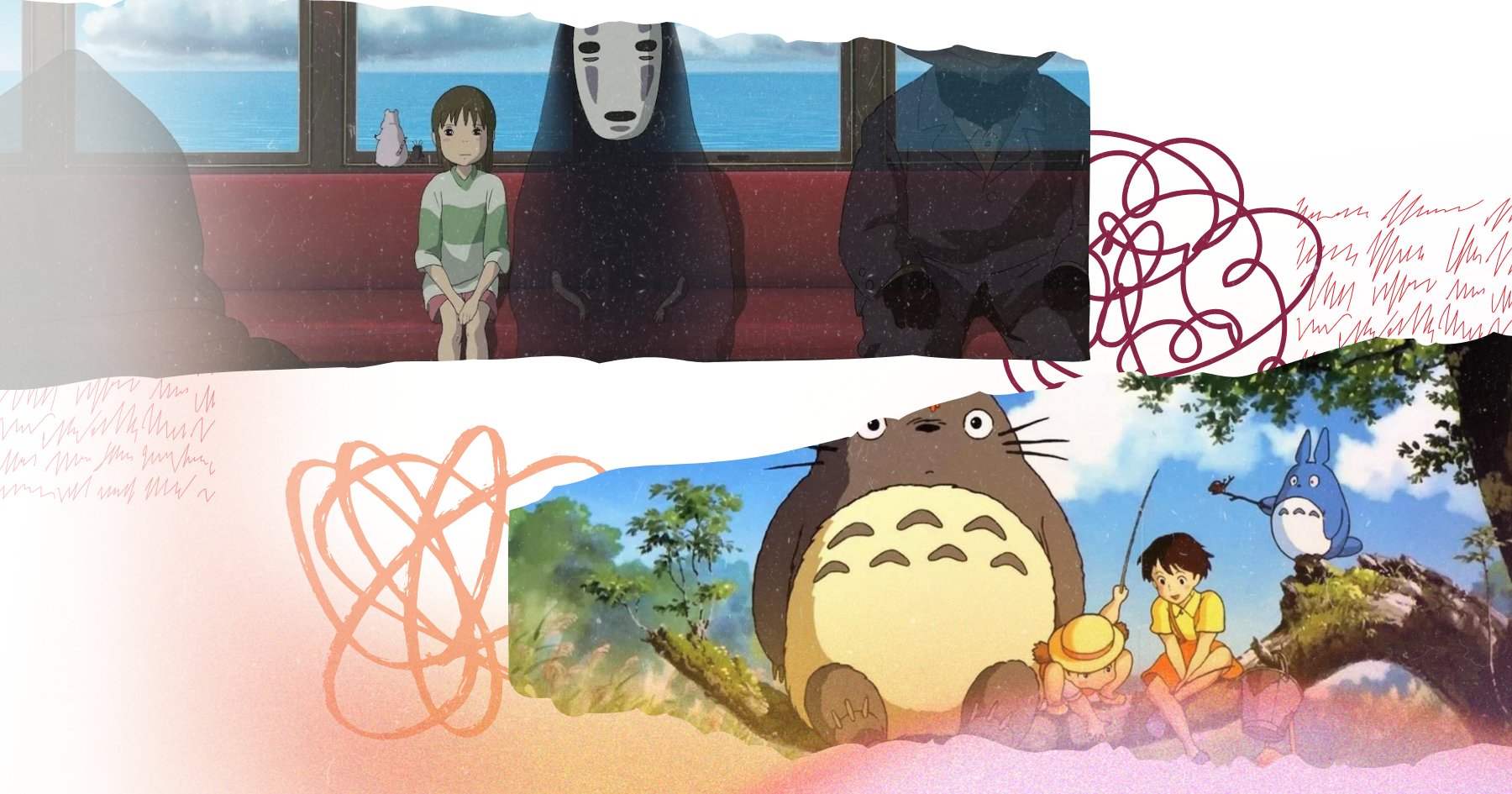 Collage of Japanese Studio Ghibli animated movies: Spirited Away and My Neighbor Totoro
