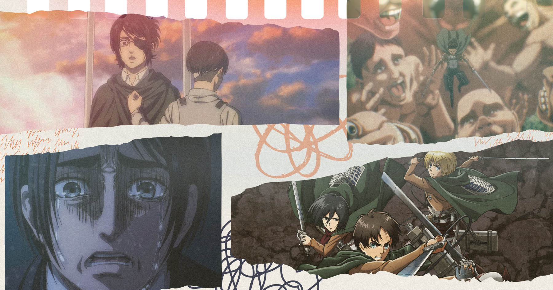 Collage of Japanese animated series Attack On Titan