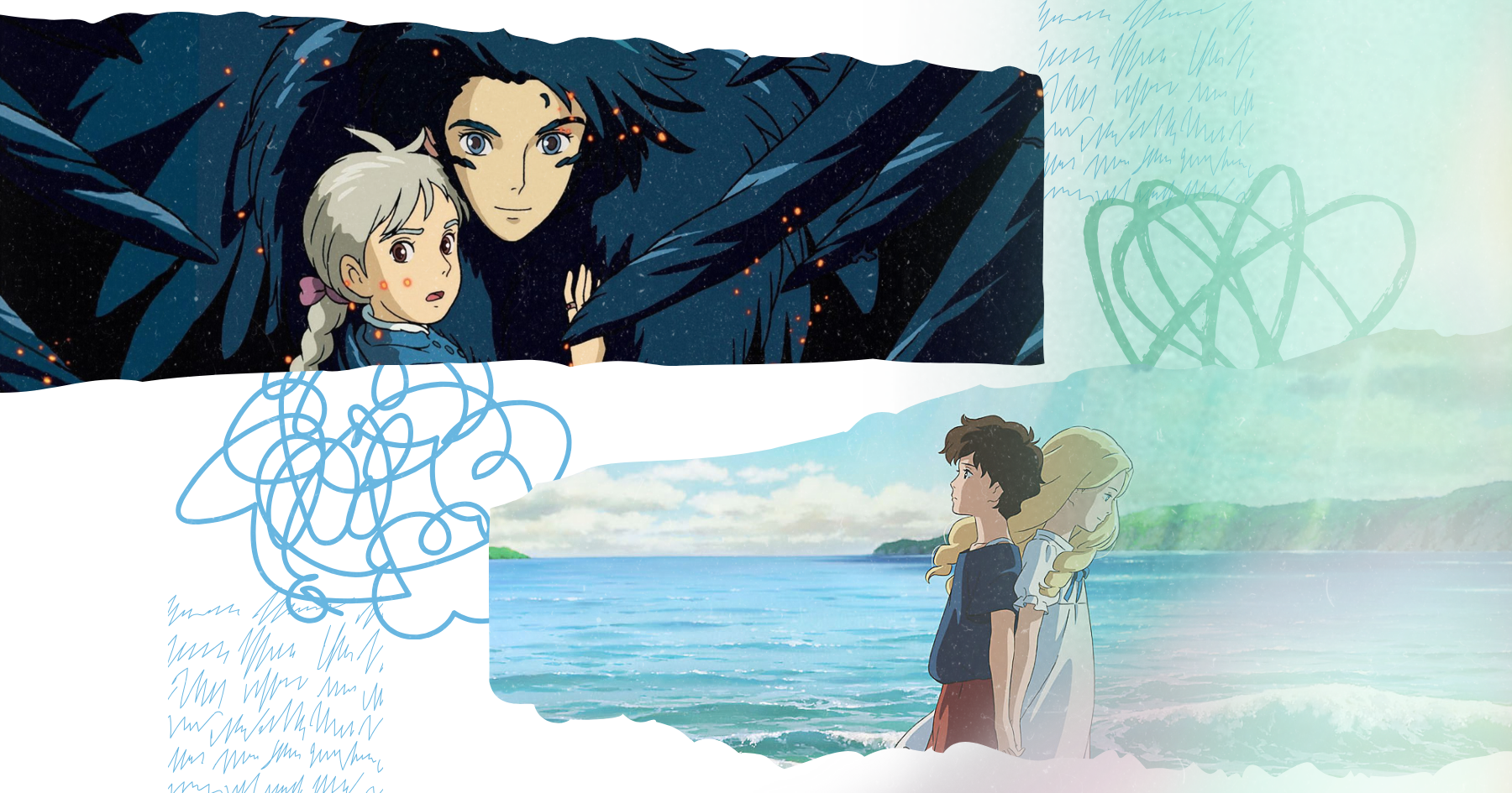 Collage of Japanese Studio Ghibli animated movies: When Marnie Was There and Howl's Moving Castle