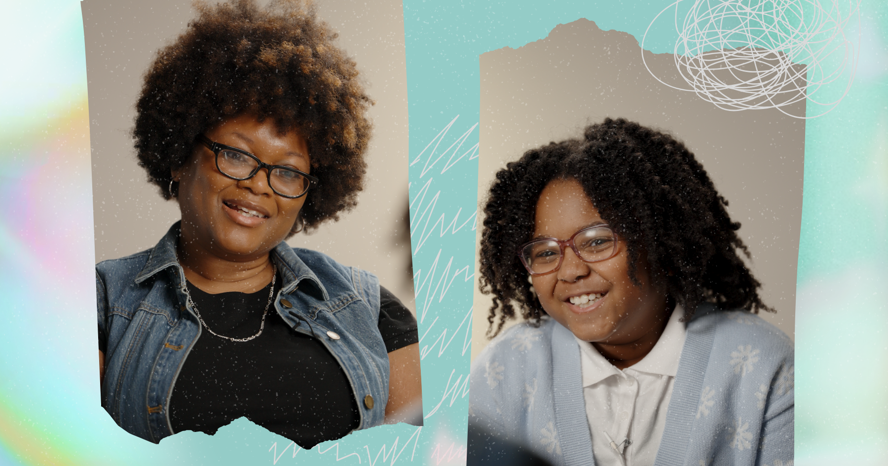Pictures of a black mom and her daughter looking at each other and smiling