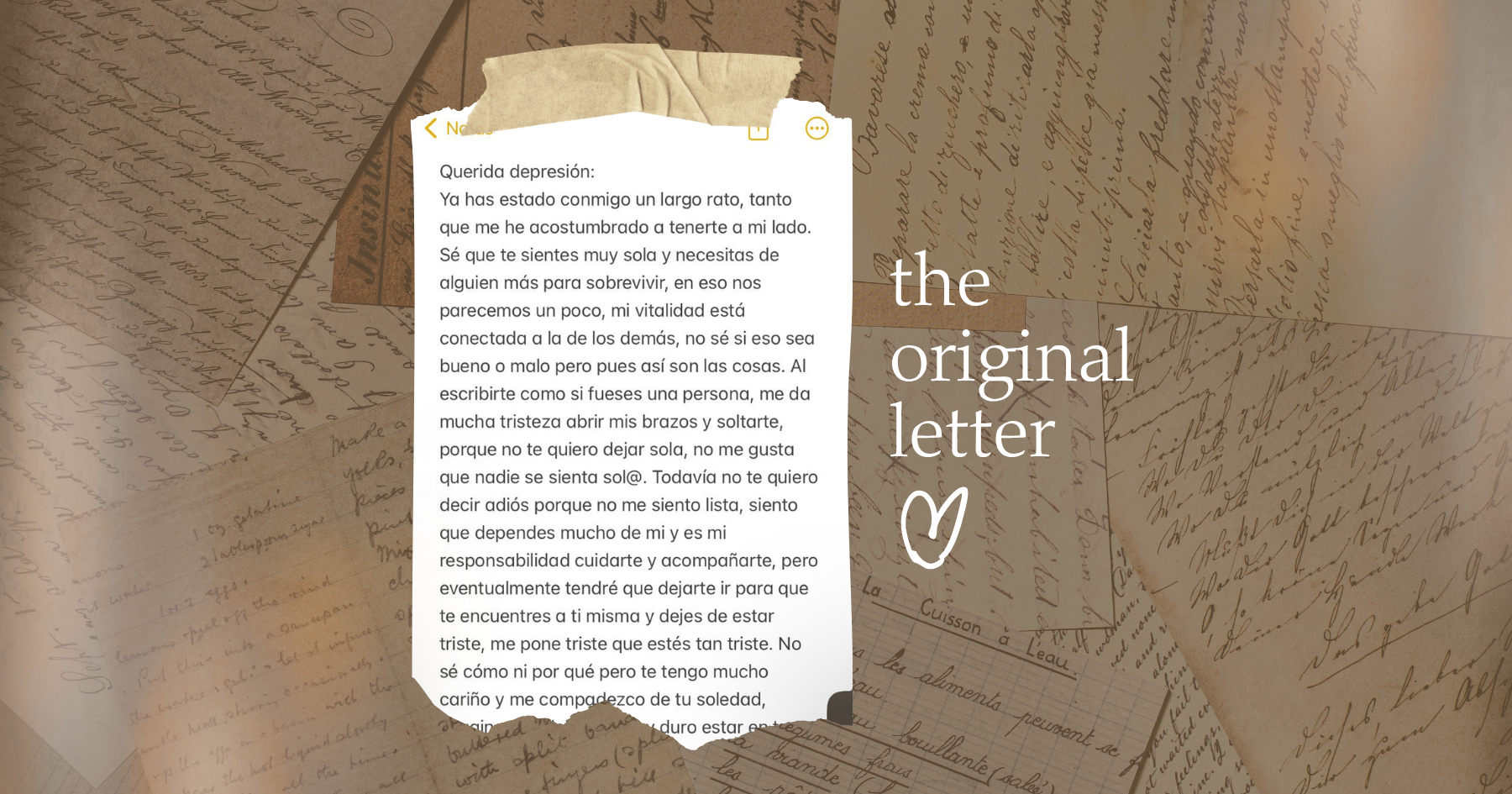 Screenshot of an iPhone note over a handwritten letter background
