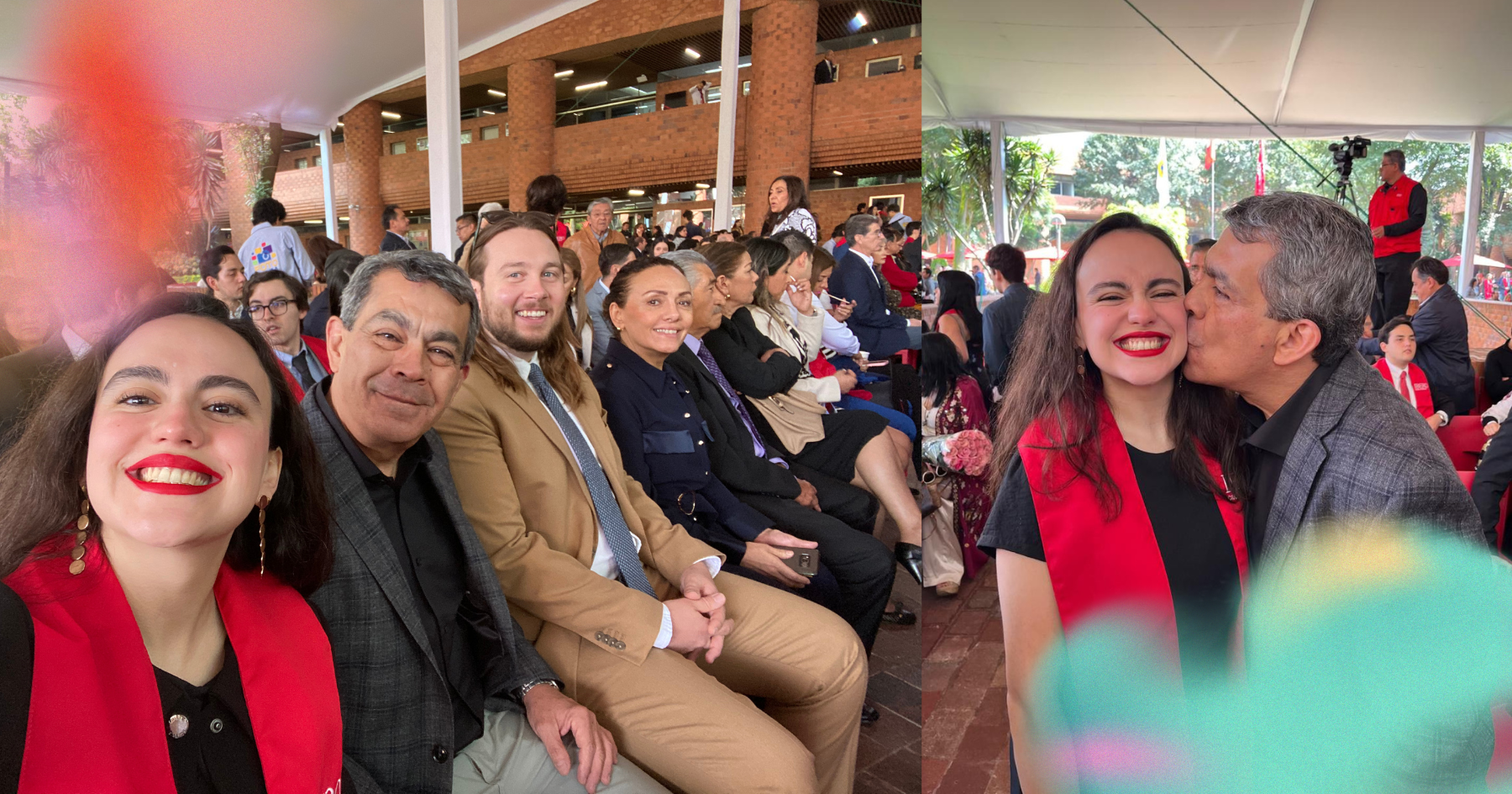 Collage of pictures of a girl hugging her dad and smiling at her graduation