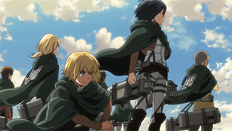GIF from Attack On Titan showing Armin and Mikasa