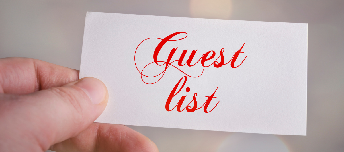a photo of a card with the words guest list written on it