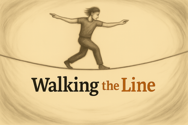 A person walking across a tightrope line