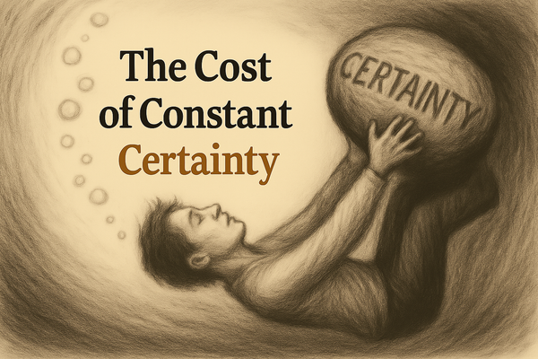 a person holds the rock of certainty as they drown in water