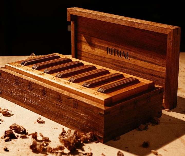 A hand crafted wooden box on a table